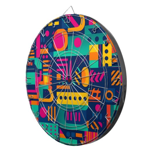 Abstracte neonkleuren en geometrische bohemen vorm dartbord (Voorkant Rechts)