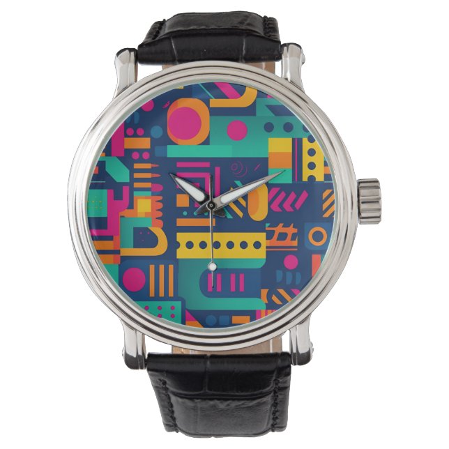 Abstracte neonkleuren en geometrische bohemen vorm horloge (Voorkant)