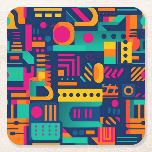 Abstracte neonkleuren en geometrische bohemen vorm kartonnen onderzetters (Voorkant)