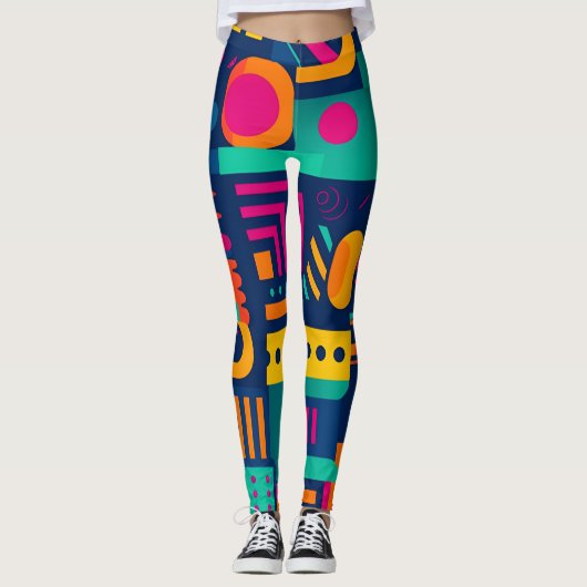 Abstracte neonkleuren en geometrische bohemen vorm leggings (Voorkant)