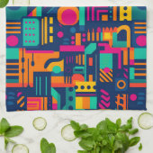 Abstracte neonkleuren en geometrische bohemen vorm theedoek (Gevouwen)