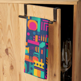 Abstracte neonkleuren en geometrische bohemen vorm theedoek