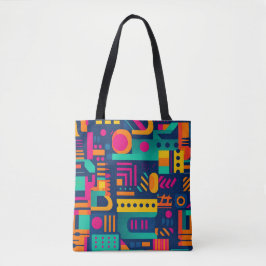Abstracte neonkleuren en geometrische bohemen vorm tote bag