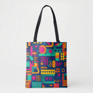 Abstracte neonkleuren en geometrische bohemen vorm tote bag