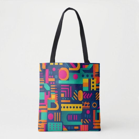 Abstracte neonkleuren en geometrische bohemen vorm tote bag (Voorkant)