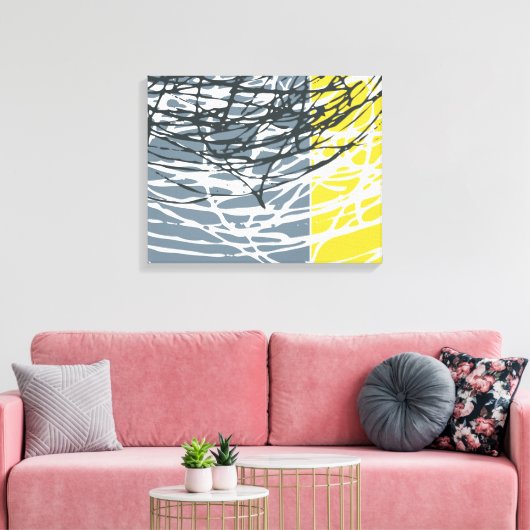 Abstracte nesten in grijs en geel canvas afdruk (Insitu (Woonkamer))