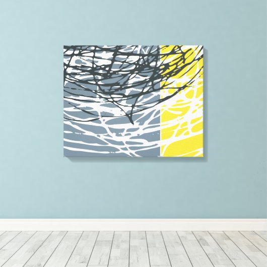 Abstracte nesten in grijs en geel canvas afdruk (Insitu (Houten vloer))