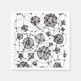 Abstracte neurografische lijnkunst zwart-wit papie servet