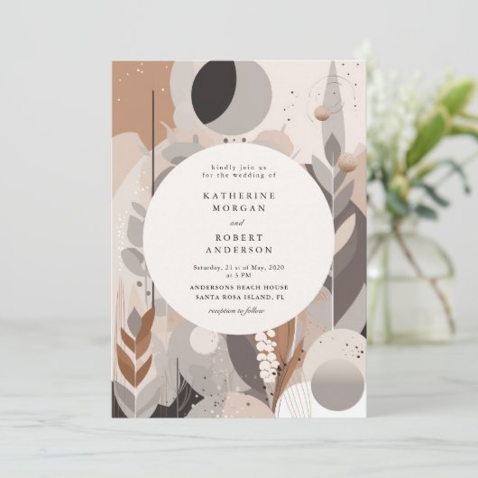 abstracte neutrale Boheemse bruiloft uitnodiging (Staand voorkant)