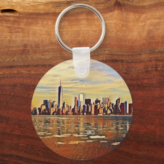 Abstracte New York Skyline Sleutelhanger (Voorkant)