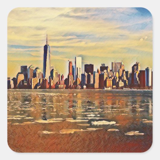 Abstracte New York Skyline Vierkante Sticker (Voorkant)