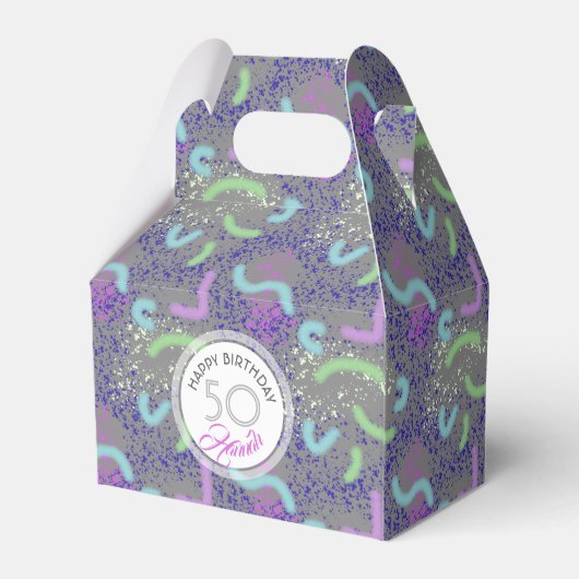 Abstracte Noodle-gepersonaliseerde 50e verjaardag  Bedankdoosjes (Achterkant)