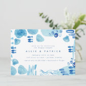 Abstracte Oceaan Blauwe Schelp Koppels Bruidsdouch Kaart (Staand voorkant)