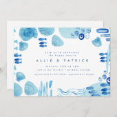 Abstracte Oceaan Blauwe Schelp Koppels Bruidsdouch Kaart (Voorkant / Achterkant)