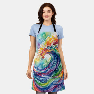 Abstracte Oceaan Golf Regenboog Waterverf Schort