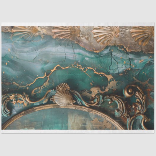 Abstracte oceaan & schelpen, Mixed Media Art Tissuepapier (Voorkant)