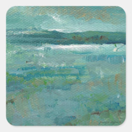 Abstracte oceaanbedekking kuststrand vierkante sticker
