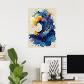 Abstracte oceaangolf vloeibare kunst blauw goud vl poster (Thuiskantoor)