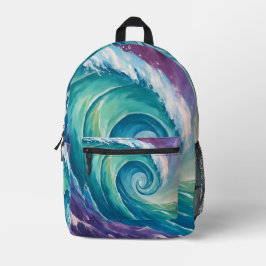 Abstracte oceaangolfspiraal bedrukte rugzak