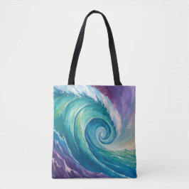 Abstracte oceaangolfspiraal tote bag