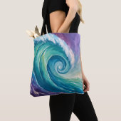Abstracte oceaangolfspiraal tote bag (Dichtbij)
