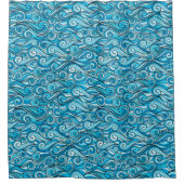 Abstracte oceaangolven blauw patroon douchegordijn (Voorkant)