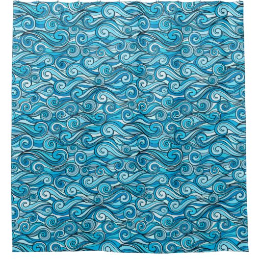 Abstracte oceaangolven blauw patroon douchegordijn (Voorkant)