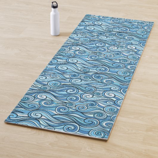 Abstracte oceaangolven blauw patroon yogamat (In situ)