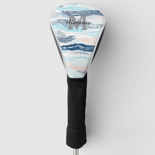 Abstracte oceaangolven blauw roze textuurpatroon golfheadcover (Voorkant)