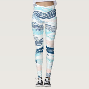 Abstracte oceaangolven Blauw Roze Textuurpatroon Leggings