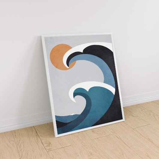 Abstracte oceaangolven en zon poster