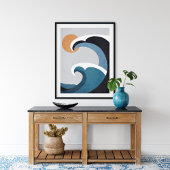 Abstracte oceaangolven en zon poster