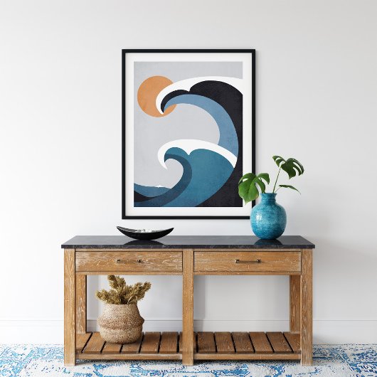 Abstracte oceaangolven en zon poster