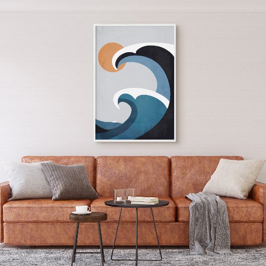 Abstracte oceaangolven en zon poster