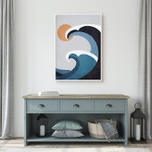 Abstracte oceaangolven en zon poster