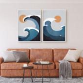 Abstracte oceaangolven en zon poster