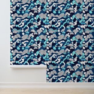 Abstracte oceaangolven in blauwe tinten behang