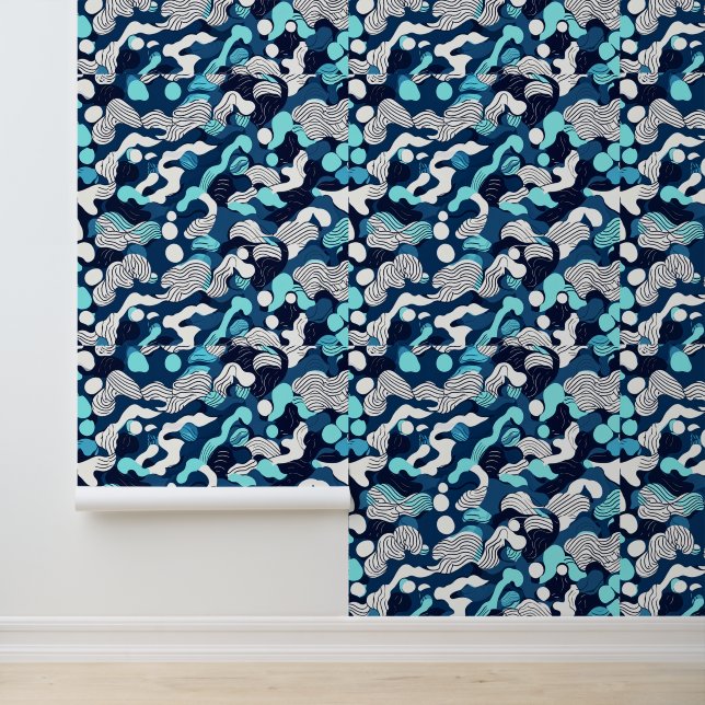 Abstracte oceaangolven in blauwe tinten behang (Applicatie)