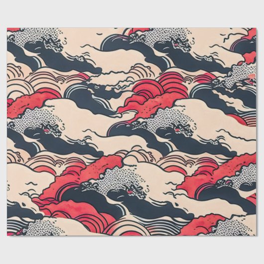 Abstracte  oceaangolven Japanse stijlkunst | Cadeaupapier (Vlak)