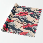 Abstracte oceaangolven Japanse stijlkunst | Cadeaupapier (Uitgerold)