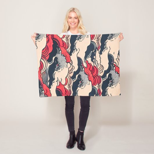 Abstracte  oceaangolven Japanse stijlkunst | Fleece Deken (In situ)