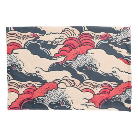 Abstracte  oceaangolven Japanse stijlkunst | Kussensloop (Voorkant-Links)
