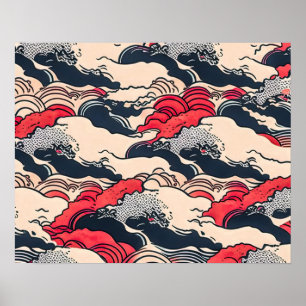 Abstracte  oceaangolven Japanse stijlkunst   Poster