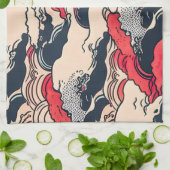 Abstracte  oceaangolven Japanse stijlkunst | Theedoek (Gevouwen)