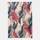 Abstracte  oceaangolven Japanse stijlkunst | Theedoek (Verticaal)