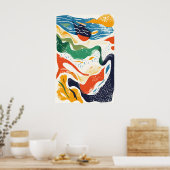 Abstracte Oceaangolven Kunstprint Matisse Stijl Poster (Keuken)