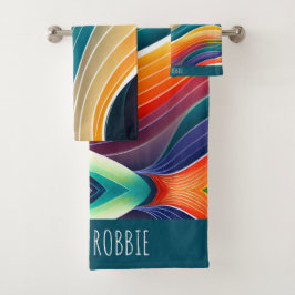 Abstracte oceaangolven regenboogpatroon bad handdoek