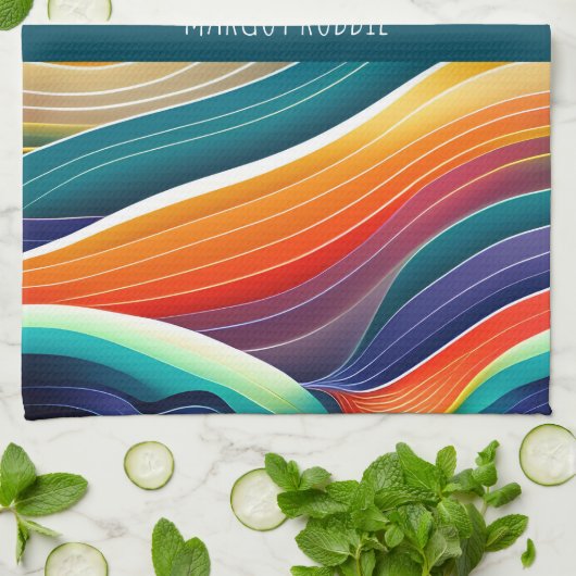 Abstracte oceaangolven regenboogpatroon theedoek (Gevouwen)