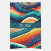 Abstracte oceaangolven regenboogpatroon theedoek (Verticaal)