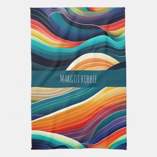 Abstracte oceaangolven regenboogpatroon theedoek (Verticaal)